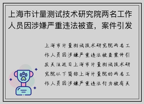 上海市计量测试技术研究院两名工作人员因涉嫌严重违法被查，案件引发关注