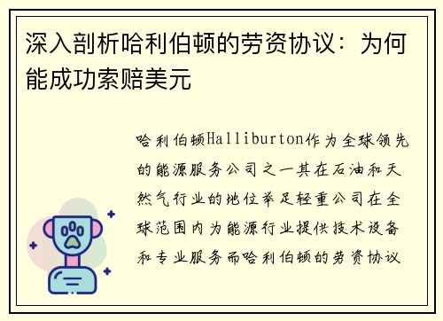 深入剖析哈利伯顿的劳资协议：为何能成功索赔美元